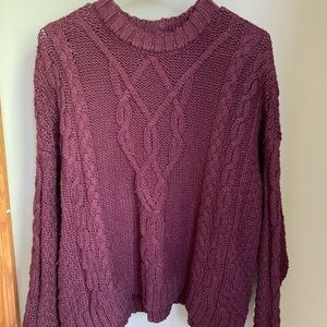 Aerie oversized maroon cable knit sweater